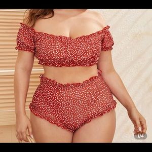 NWT PLUS Polka Dot Bardot Top w/High Waist Bottom